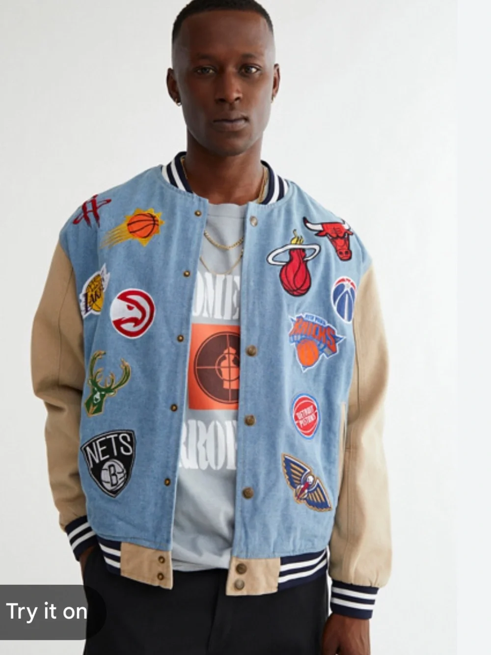Ultra game Urban outfitters NBA logo patch letterman jacket